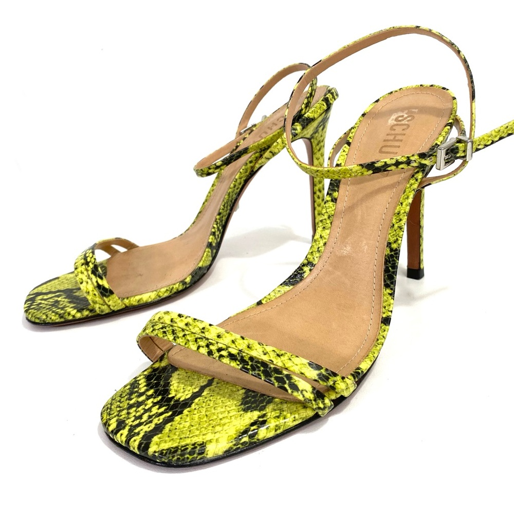 SCHUTZ Snake Print Ankle Wrap 7.5 B Heeled Sandals Open Toe